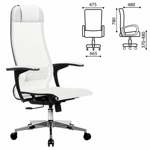 Кресло офисное МЕТТА "К-4-Т" хром, прочная сетка, сиденье и спинка регулируемые, белое