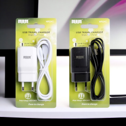 Сетевое зарядное устройство MRM MR24t 5V/2,4A, 2USB, с кабелем Type-C 1,2м, черный и белый цвет