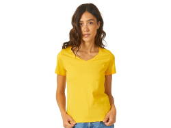 Футболка "Heavy Super Club" женская с V-образным вырезом, Размер S, Цвет золотисто-желтый