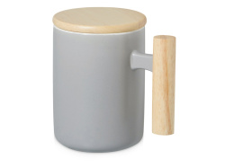 Кружка с ручкой и крышкой из каучукового дерева «Jeny», Цвет серый, натуральный