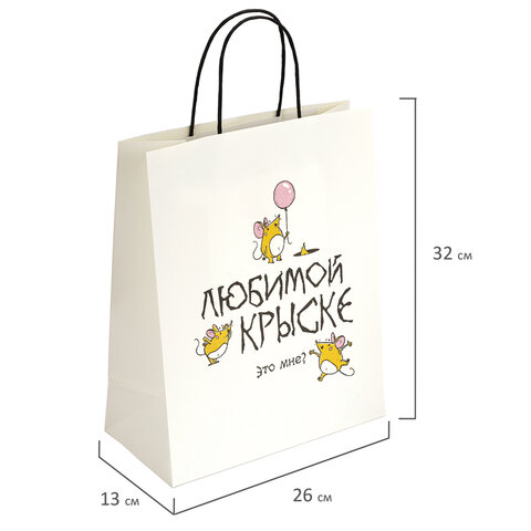 Пакет подарочный (1 штука) 26х13х32 см (L) "Любимой крыске", крафт, ЗОЛОТАЯ СКАЗКА, 700851