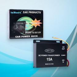 Автомобильный инвертор / преобразователь напряжения 24V на 12V, 15A, черный