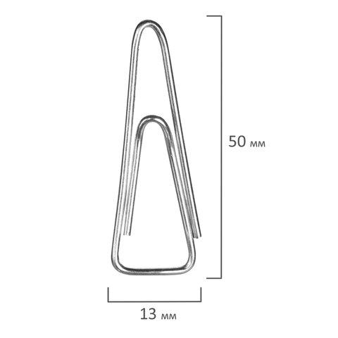 Скрепки большие 50 мм, ОФИСМАГ, никелированные, треугольные, 50 шт., в картонной коробке, 222093