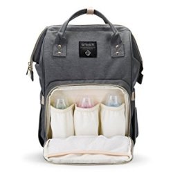Сумка - рюкзак для мамы Baby Mo с USB /  Цветотерапия, качество, стиль Темно серый с карабином и кре