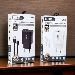 Сетевое зарядное устройство MRM XQ65 PD20W + QC3.0 5V/3.1A, 1USB, с кабелем Lightning 1м, черный и белый цвет