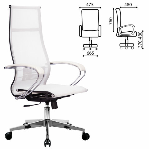 Кресло офисное МЕТТА "К-7" хром, прочная сетка, сиденье и спинка регулируемые, белое