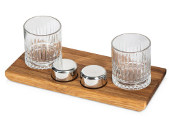 Набор для виски и коктейлей на подставке из дуба «Savour», Цвет натуральный, прозрачный, серебристый