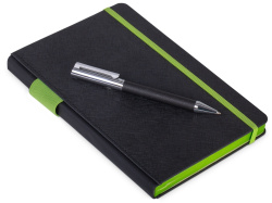 Бизнес блокнот «Bossy» с ручкой, Цвет черный, зеленое яблоко
