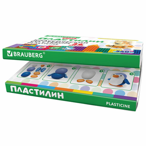 Пластилин классический BRAUBERG KIDS, 36 цветов, 540 грамм, стек, ВЫСШЕЕ КАЧЕСТВО, 106678