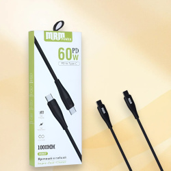 Кабель USB MRM PD91T USB Type-C-C, длина 1000мм, ток 6А, мощность 60Вт, черный / Прочный и гибкий для быстрой зарядки