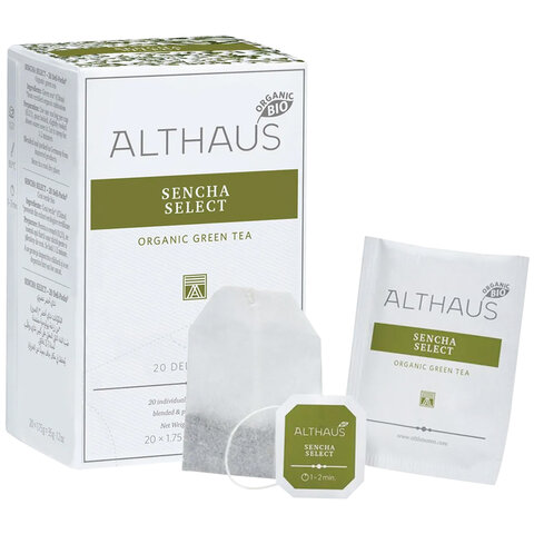 Чай ALTHAUS "Sencha Select" зеленый, 20 пакетиков в конвертах по 1,75 г, ГЕРМАНИЯ, TALTHB-DP0033