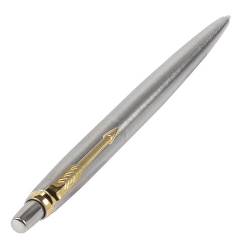 Ручка шариковая PARKER "Jotter Core Stainless Steel GT", корпус серебро, позолота, синяя, 1953182