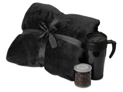 Подарочный набор «Tasty hygge» с пледом, термокружкой и миндалем в шоколадной глазури, Цвет черный