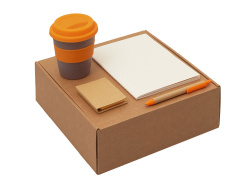 Набор «Halm» с блокнотом, ручкой и стаканом, Цвет оранжевый, бежевый, коричневый, серый