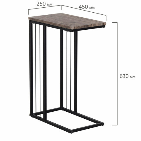 Стол журнальный на металлокаркасе BRABIX "LOFT CT-002", 450х250х630 мм, цвет морёный дуб, 641861