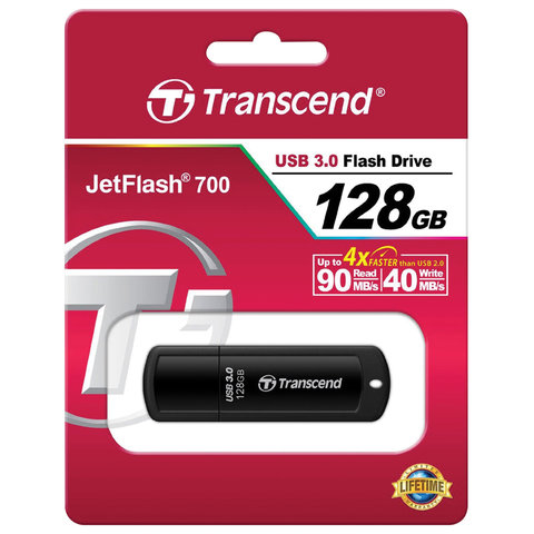 Флеш-диск 128 GB TRANSCEND Jetflash 700 USB 3.0, черный, TS128GJF700