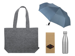 Подарочный набор с зонтом и термобутылкой в шопере, Цвет голубой