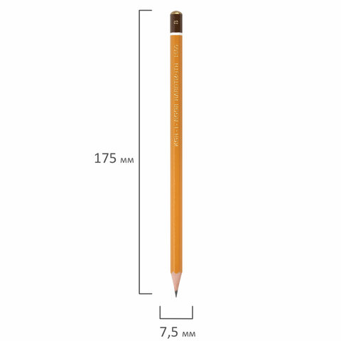 Карандаш чернографитный KOH-I-NOOR 1500, 1 шт., B, корпус желтый, заточенный, 150000B01170RU