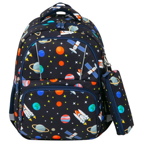 Рюкзак BRAUBERG KIDS SET, с пеналом в комплекте, 2 отделения, "Space infinity", 37x28x16 см, 272099