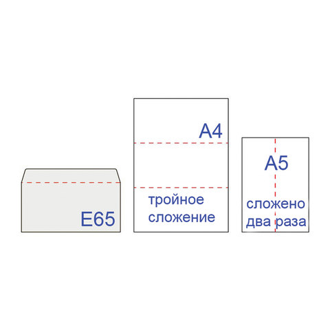 Конверты Е65 (110х220 мм), отрывная лента, 80 г/м2, КОМПЛЕКТ 1000 шт.