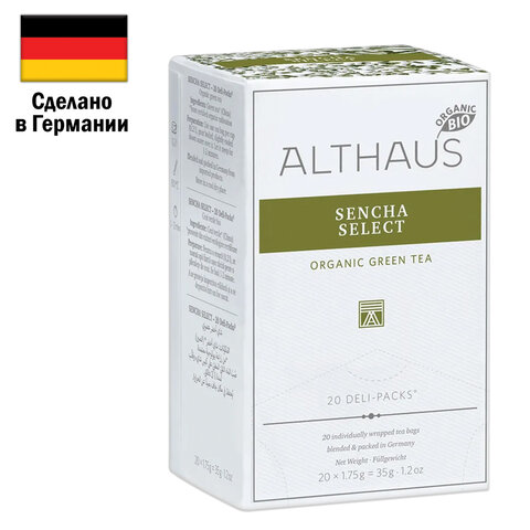 Чай ALTHAUS "Sencha Select" зеленый, 20 пакетиков в конвертах по 1,75 г, ГЕРМАНИЯ, TALTHB-DP0033