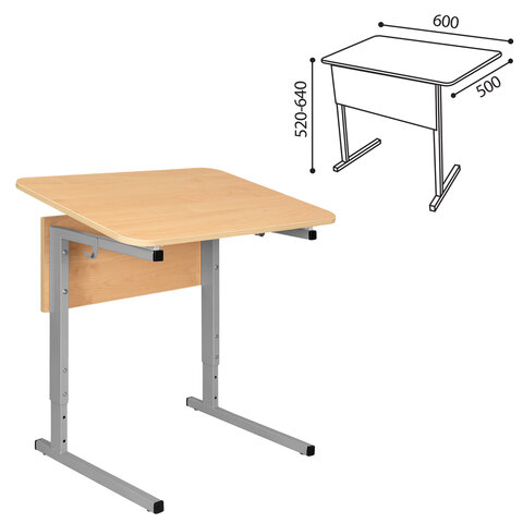 Стол-парта 1-местный, регулируемый угол, СУТ.54-01, 600х500х520-640 мм, рост 2-4, серый каркас, ЛДСП клён