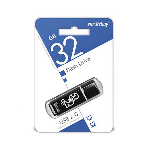 Флеш-диск 32 GB, SMARTBUY Glossy, USB 2.0, черный, SB32GBGS-K