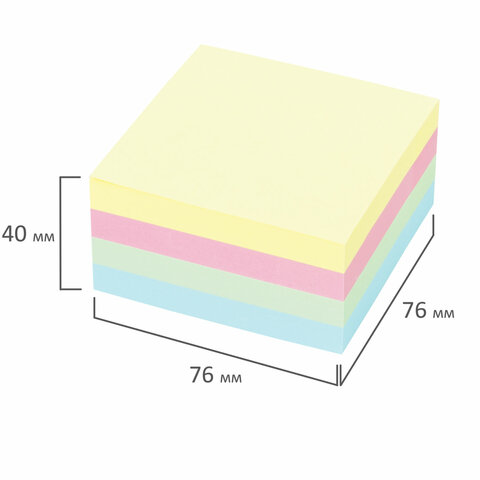 Блок самоклеящийся (стикеры) STAFF PROFIT ПАСТЕЛЬНЫЙ, 76х76 мм, 400 листов, 4 цвета, 129352