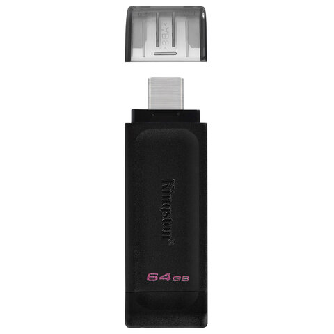 Флеш-диск 64 GB KINGSTON DataTraveler 70, разъем Type-C 3.2, черный, DT70/64GB