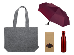 Подарочный набор с зонтом и термобутылкой в шопере, Цвет бордовый