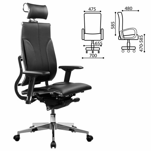 Кресло МЕТТА "YOGA" Y 2DM B2-10D, 2D-спинка, 3D-подголовник, 4D-подлокотники, экокожа, черное