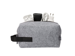 Органайзер для электроники и проводов «Felt» из RPET-фетра с ручкой, Цвет серый, черный