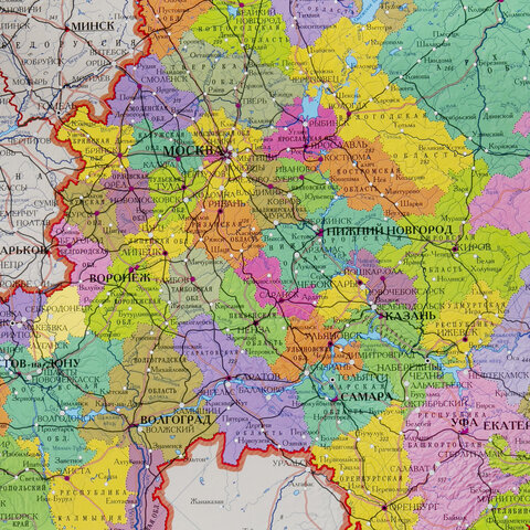 Карта России политико-административная 101х70 см, 1:8,5М, интерактивная, европодвес, BRAUBERG, 112395