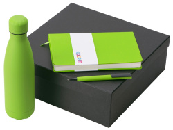 Подарочный набор «COLOR IT» c блокнотом, ручкой и термобутылкой, Размер твердая обложка, Цвет зеленое яблоко