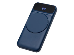 Магнитный беспроводной внешний аккумулятор со встроенными кабелями «Мэни», 10000 мАч, Цвет темно-синий