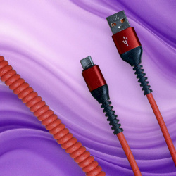 Кабель R22 USB Type-A - Micro, длина 1200мм, витой, резиновый, красный / Удобство и надежность для повседневного использования