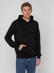 Худи унисекс с карманом на груди Chest Pocket, черное, XS–XXL
