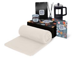 Подарочный набор «Re:y. Vive» с пледом, френч-прессом и кофе, Цвет белый