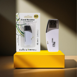 Картридер универсальный USB54, 15 в 1 (SD, T-Flash, M2, MMC), 480 Мбит/с (USB 2.0), белый / Компактный и портативный, Plug and Play, Easy to use 