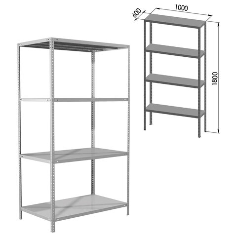 Стеллаж металлический BRABIX "MS KD-180/60-4", 1800х1000х600 мм), 4 полки, компактная упаковка, 291117, S240BR146402