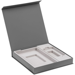 Коробка Modum с флокированным ложементом под ежедневник 13х21 см и аккумулятор, серая, 24х23,5х3,5 см