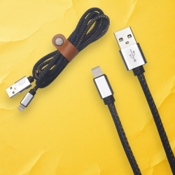 Кабель V01 USB Type-A - Lightning, длина 1000мм, джинсовый, синий / Стиль и надежность для современных устройств