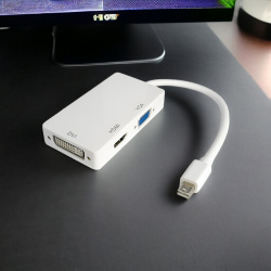 Адаптер H43 Mini DP (M) - HDMI (F), DP (F), DVI (F), белый / Переходник для подключения Mini DisplayPort к HDMI, DP и DVI