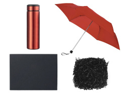 Подарочный набор с зонтом и термосом, Цвет красный