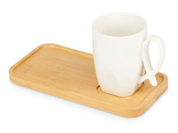 Чайная пара с бамбуковым блюдцем «Deny», Цвет белый