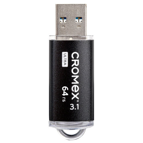 Флеш-диск 64 GB, CROMEX (КРОМЕКС) Ultra USB 3.1, металлический корпус, черный, 514164