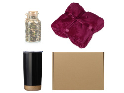 Подарочный набор с пледом, термокружкой и чаем, Цвет бордовый