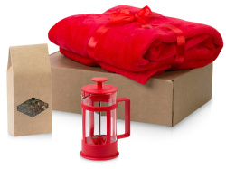 Подарочный набор «Tea time» с пледом, Цвет красный