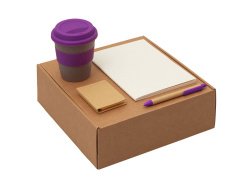 Набор «Halm» с блокнотом, ручкой и стаканом, Цвет фиолетовый, коричневый, серый