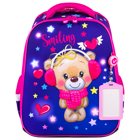 Ранец BRAUBERG FIT, 2 отделения, "Smiling bear", 3D-панель, 38х27х14 см, 270614